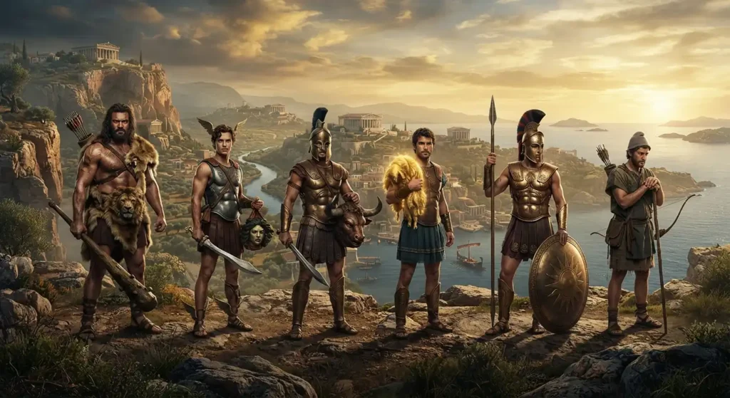 Famous Greek heroes from ancient mythology.