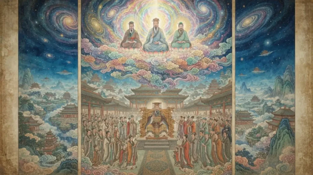 Three Pure Ones occupying the highest level of Daoist cosmology.
