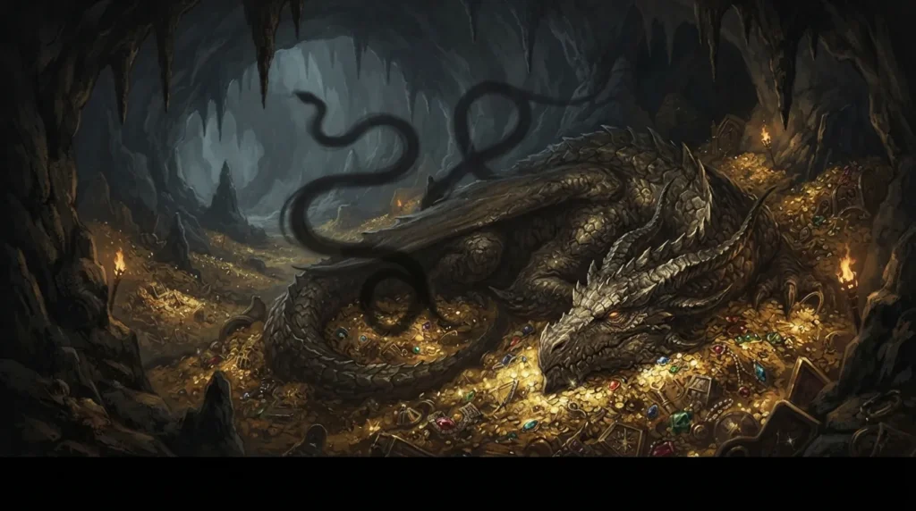 Fafnir's treasure revealing its corrupting influence.