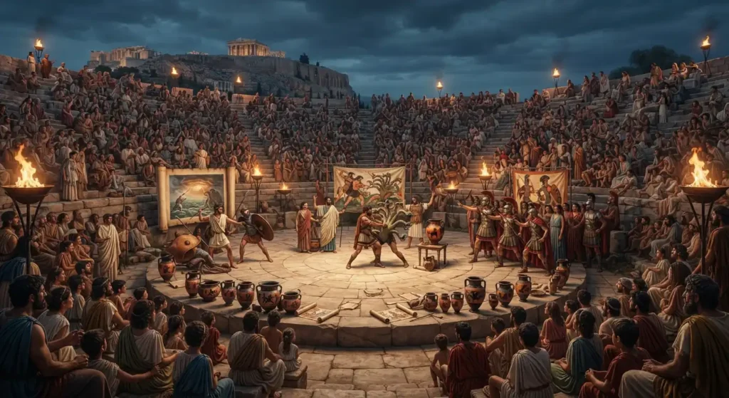 Different versions of Greek myths across ancient sources.