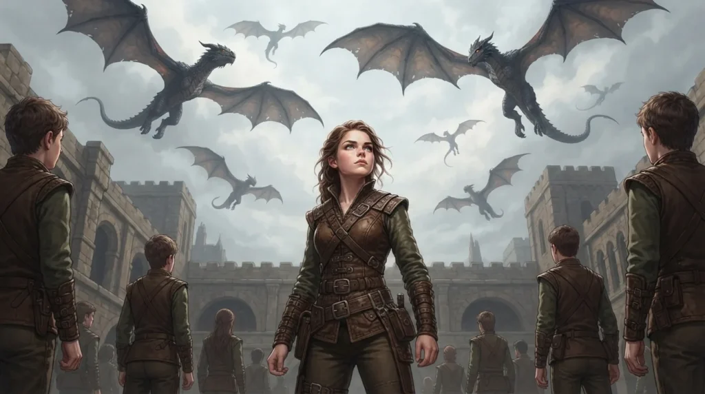 Female cadet training at a dragon-riding academy.