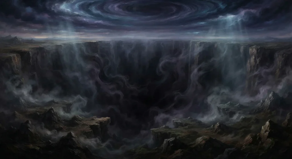Greek Chaos represented as a primordial cosmic gap.