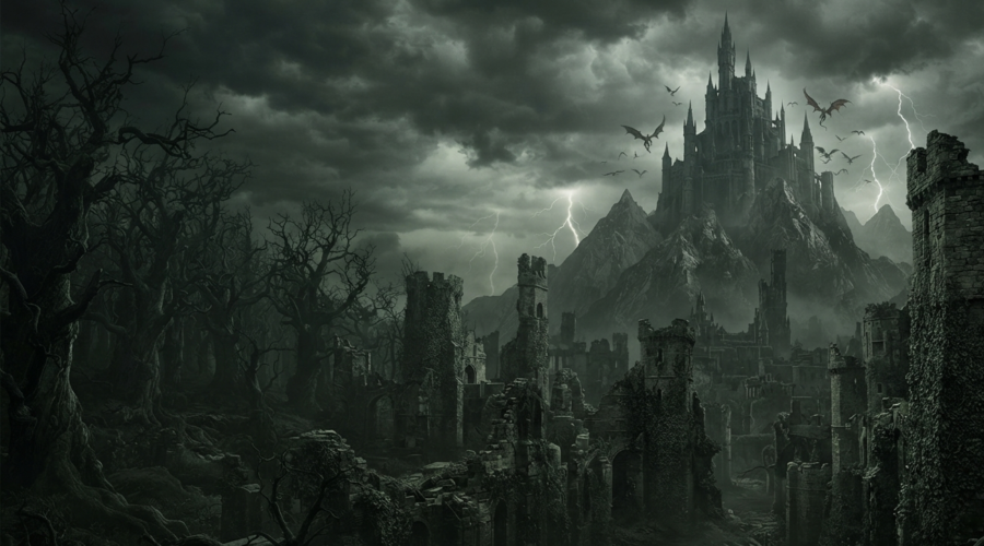 Dark fantasy world combining magic, danger, and gothic atmosphere.