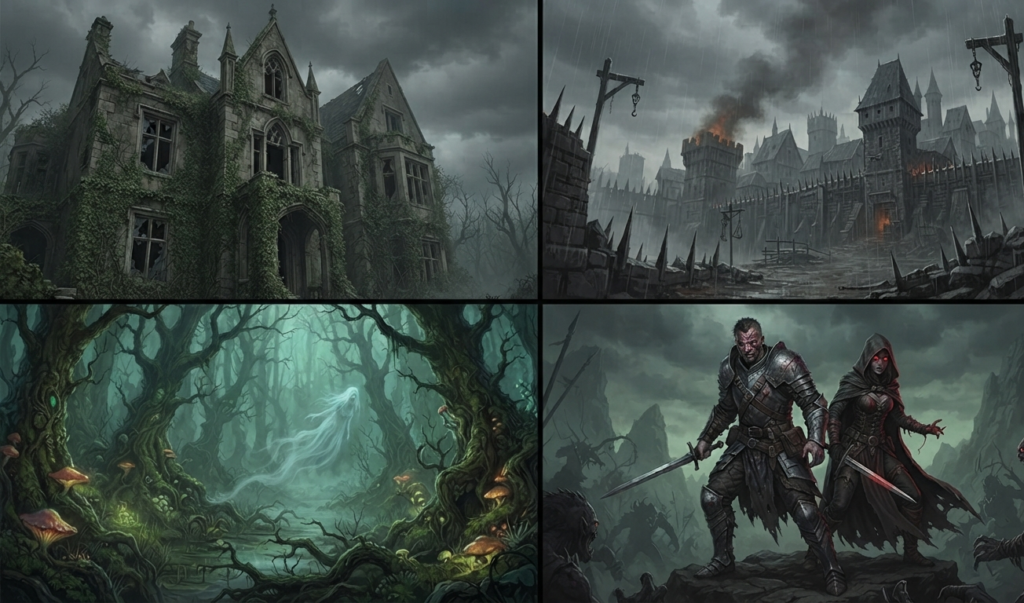 Overlap between dark fantasy, Gothic fiction, and horror.