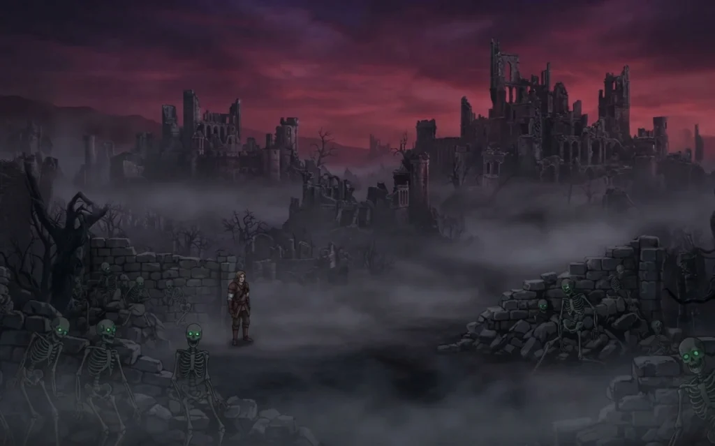 Flat fantasy setting relying only on visual darkness.
