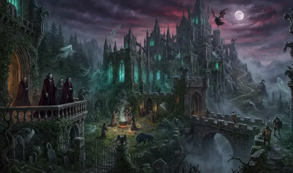 Gothic setting combined with dark fantasy elements.
