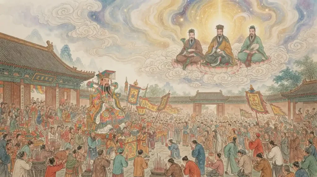 The Three Pure Ones overshadowed by the more familiar Jade Emperor.