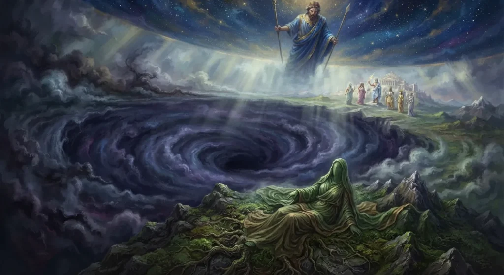 Greek primordial mythology influencing modern fantasy.