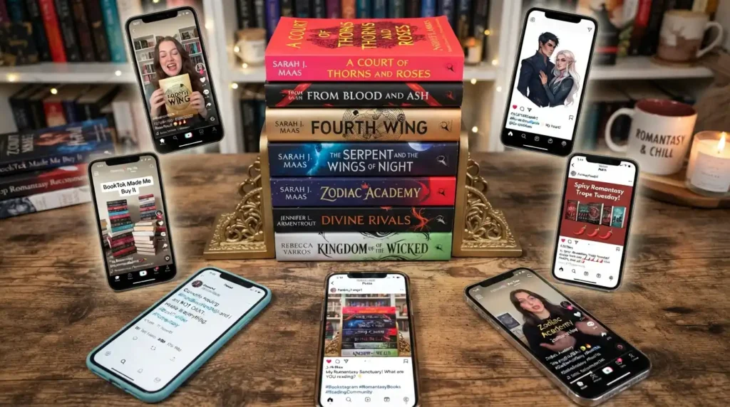 Romantasy books becoming popular through social media.