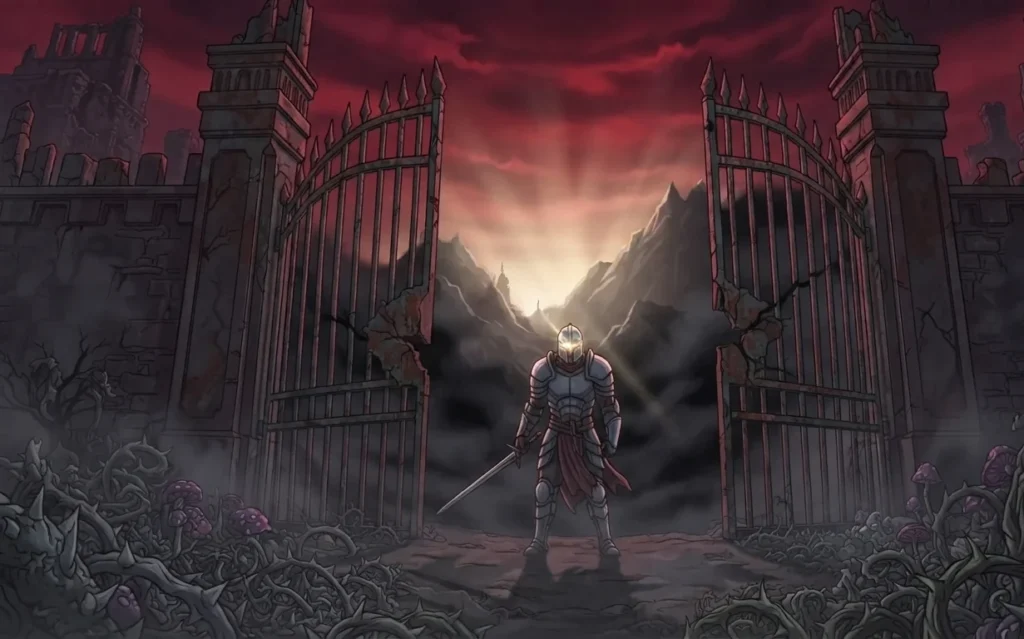 Adventurer confronting the fate of a cursed kingdom.