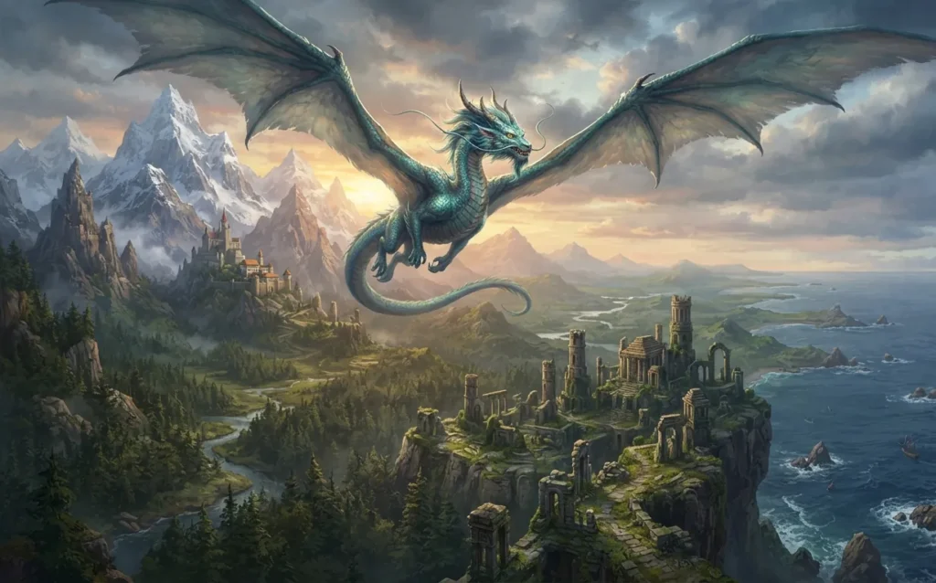 Dragon embodying multiple mythological traditions.