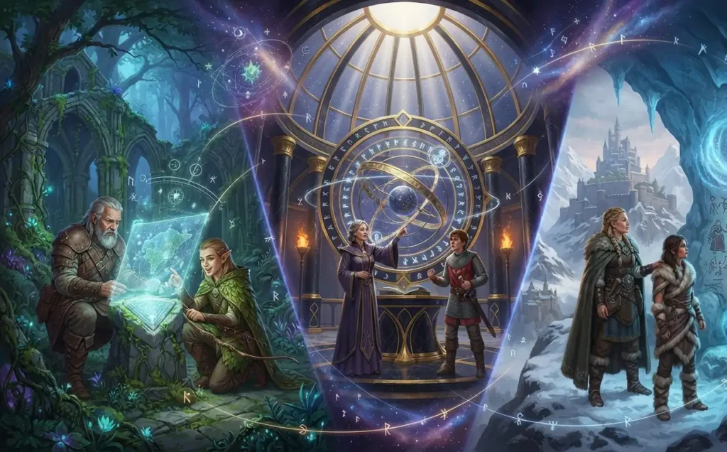 Chosen heroes appearing across different fantasy eras.