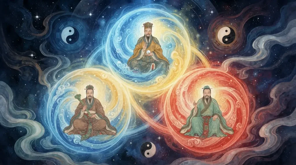 The Three Pure Ones representing different aspects of Daoist cosmology.
