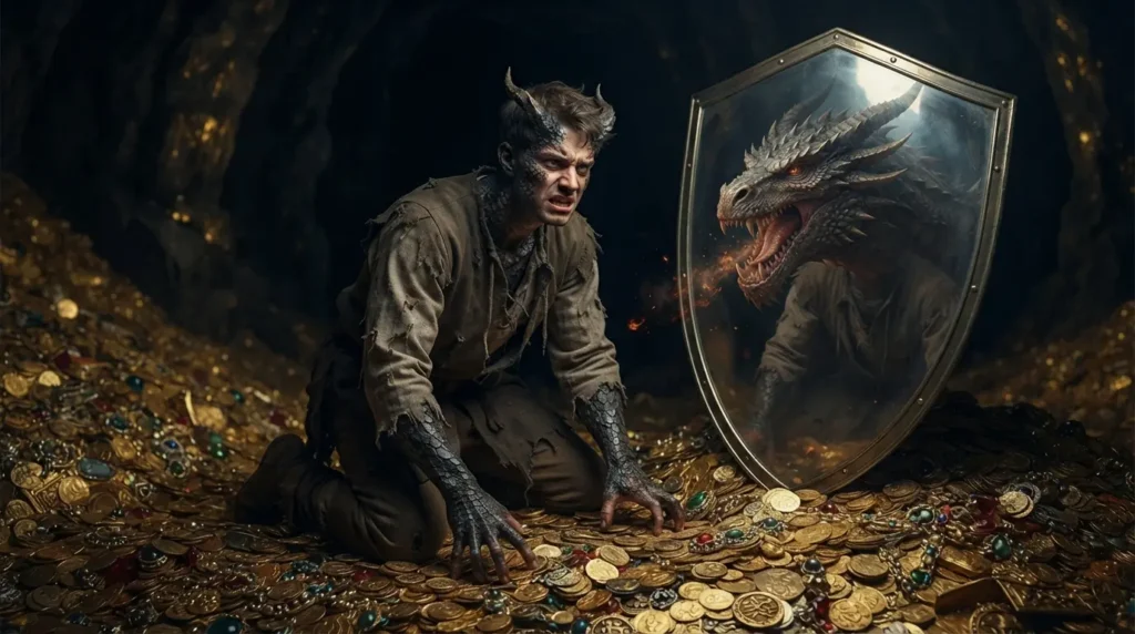 Greed transforming a human into a dragon.