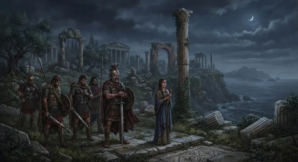 Characters fighting to restore a forgotten kingdom.