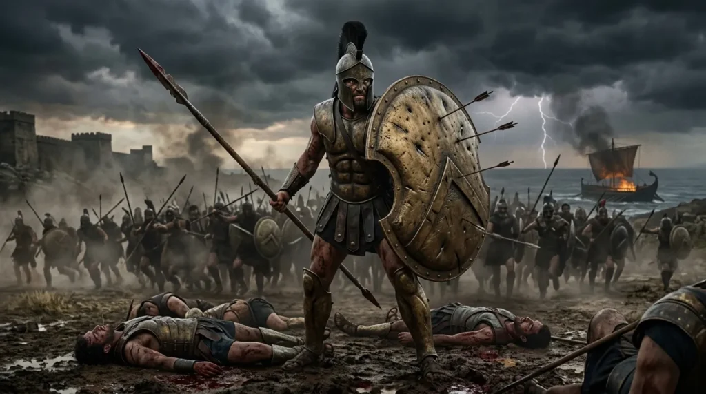 Ajax the Great defending Greek warriors at Troy