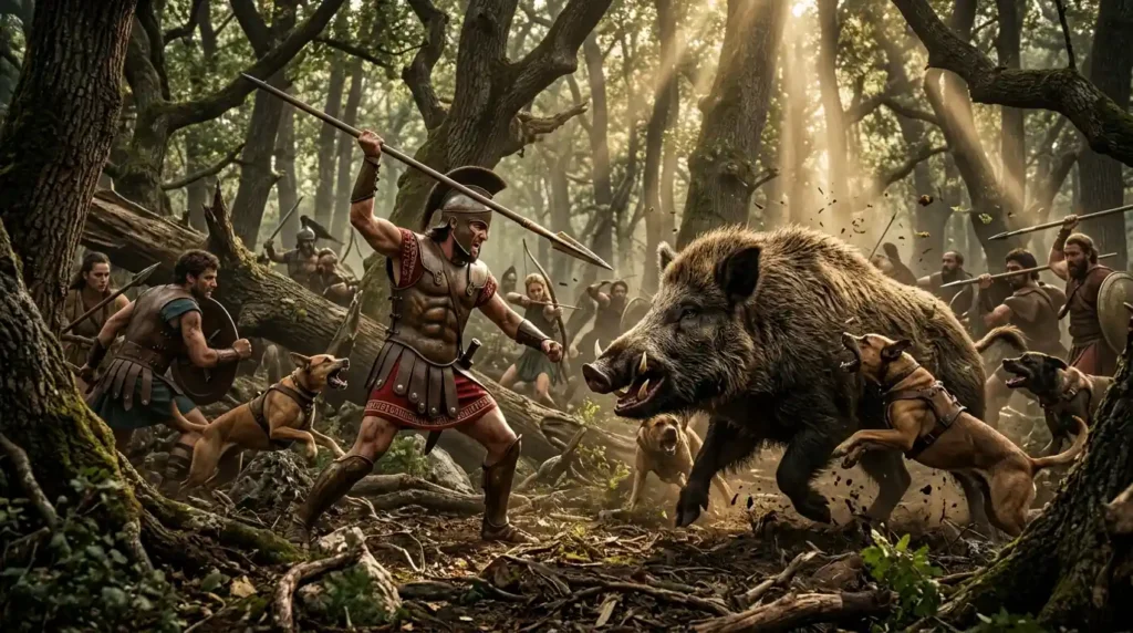 Meleager confronting the Calydonian Boar
