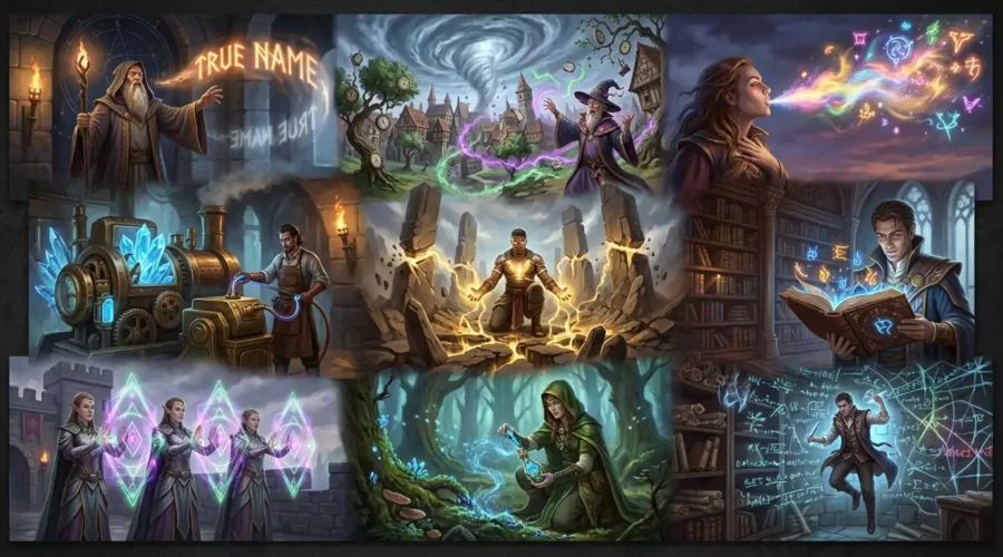 Nine fantasy worlds showing unconventional approaches to fantasy magic systems