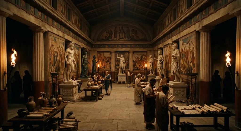 Ancient Greek hall representing famous heroes left outside the ranking