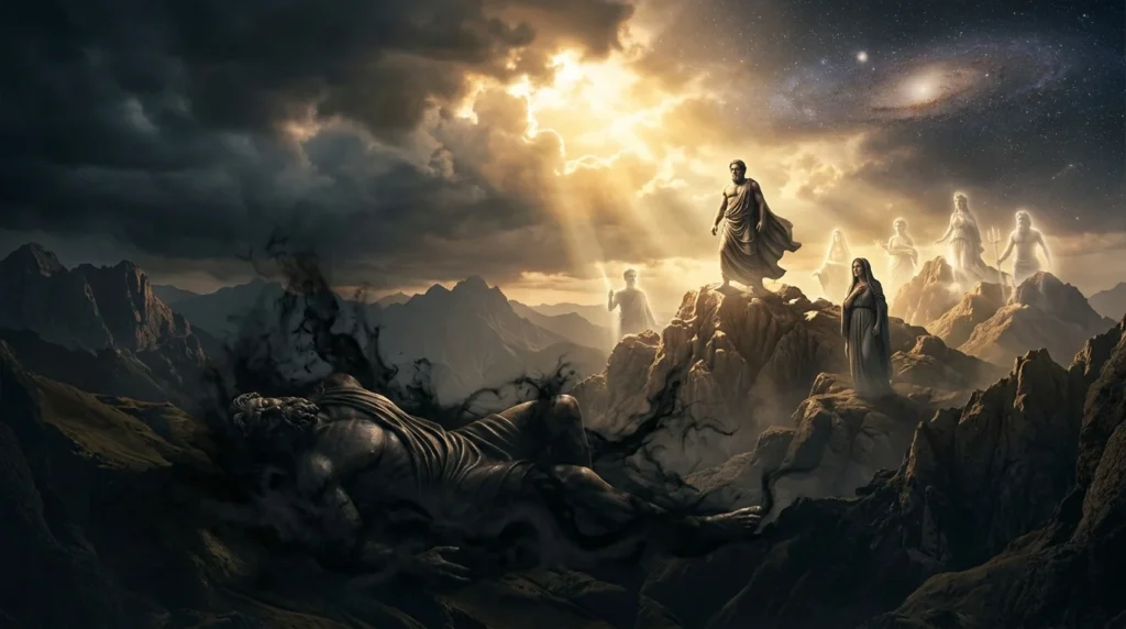 Zeus rising as Cronus's rule begins to collapse
