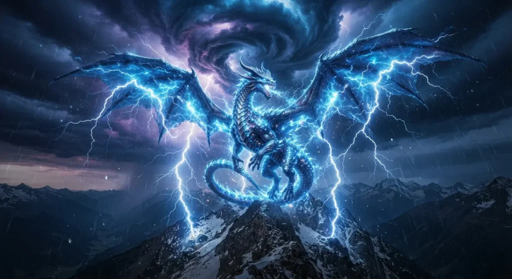 Lightning dragon surrounded by electrical bolts