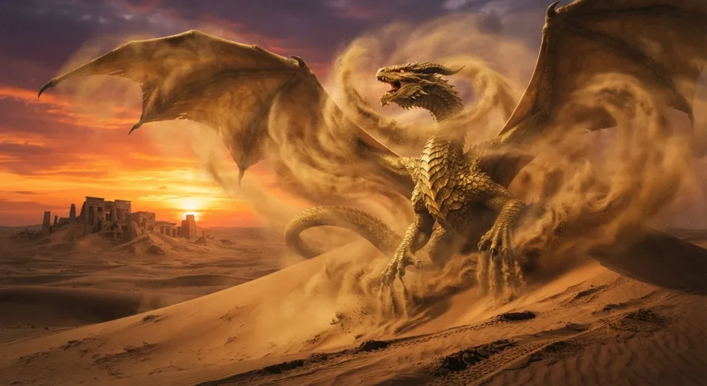 Sand dragon emerging from a desert dune