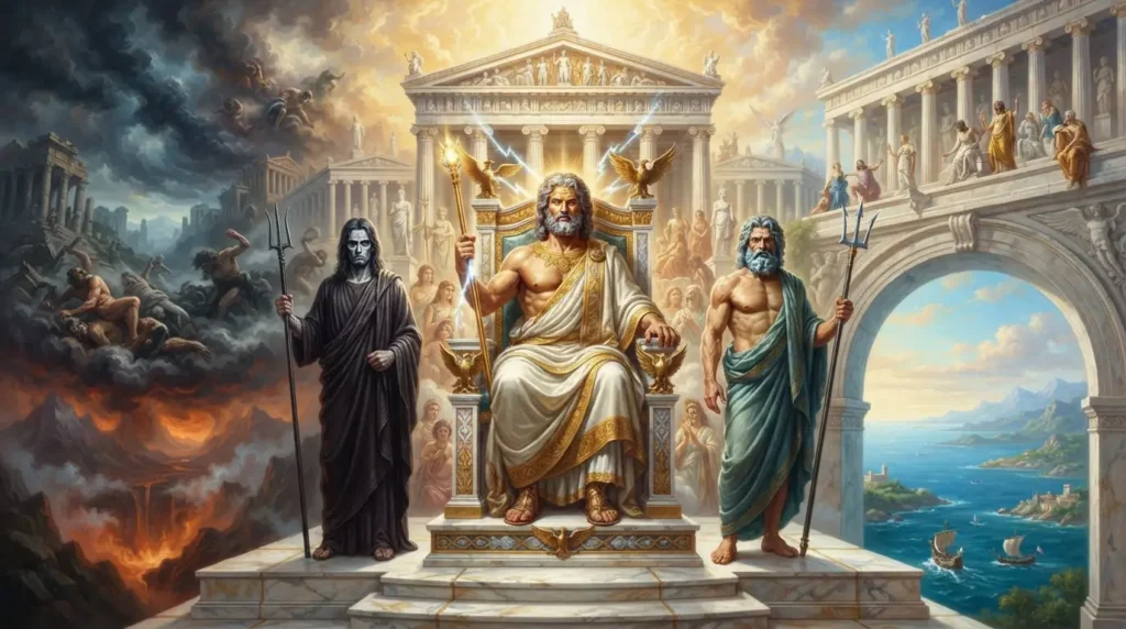 Zeus establishing a new divine order after defeating the Titans