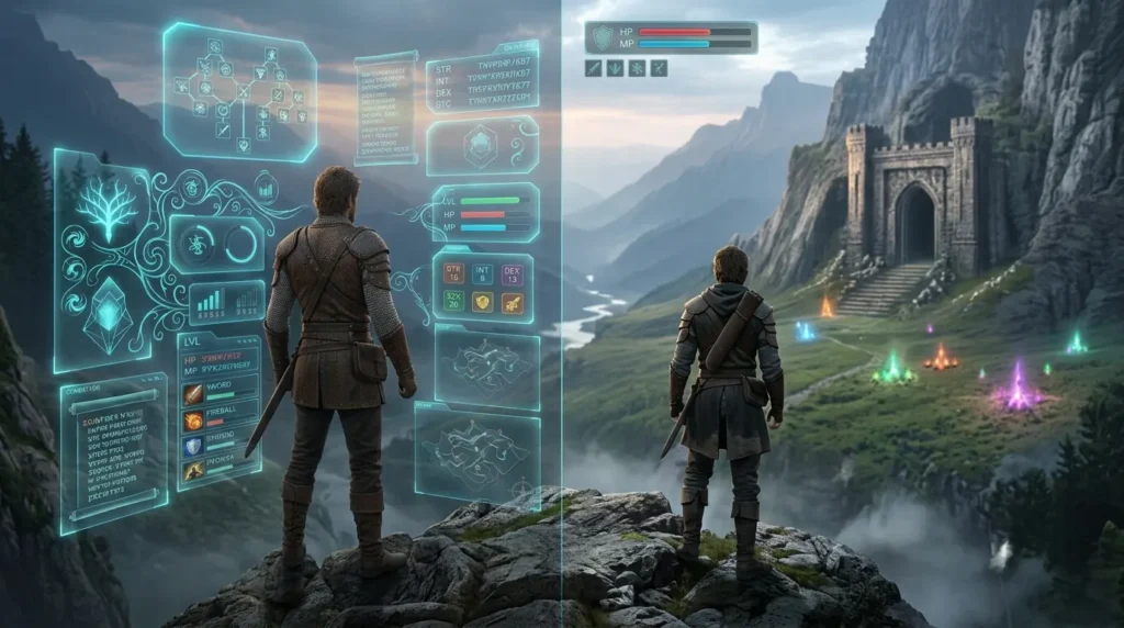 Two LitRPG stories showing different levels of game mechanics