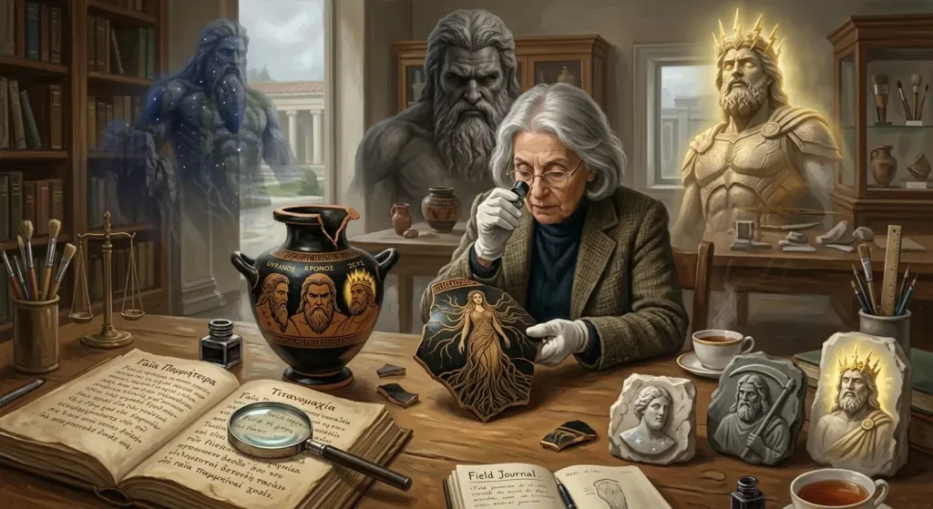 A scholar examines ancient sources depicting Gaia to separate myth from later interpretation.