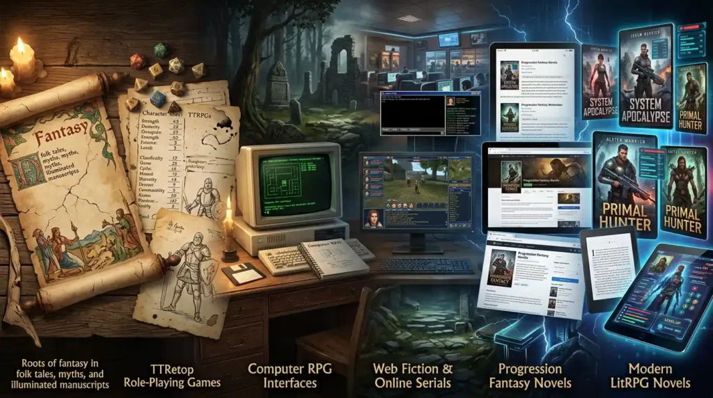 Timeline connecting tabletop games, RPGs, web fiction and LitRPG
