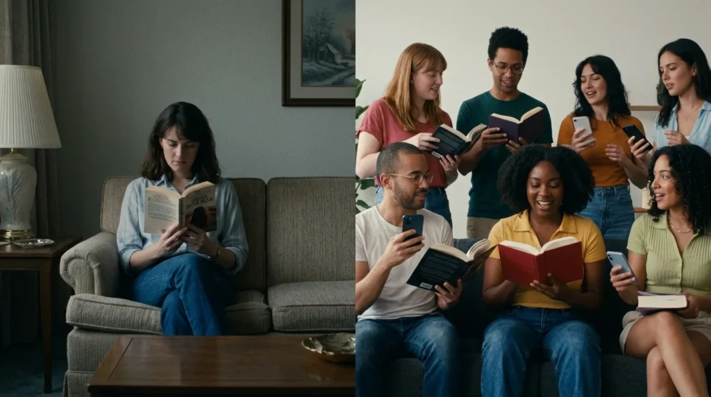 Contrast between private romance reading and modern reader communities