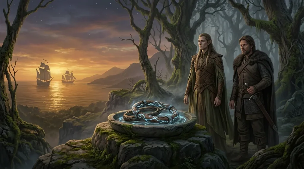 Immortal and mortal figures confronting time, power and mortality