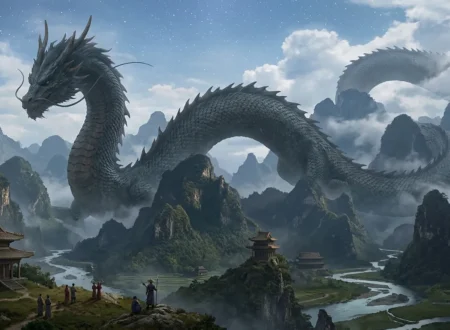 The largest dragon stretching across mountains and clouds