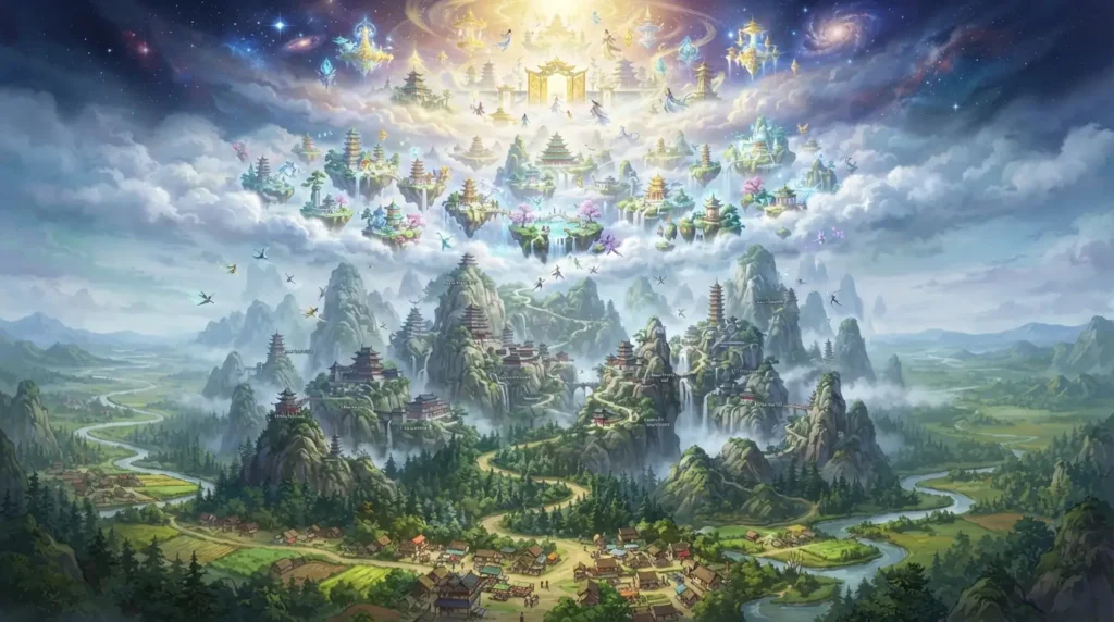 Cultivation world's hierarchy from mortals to immortals.