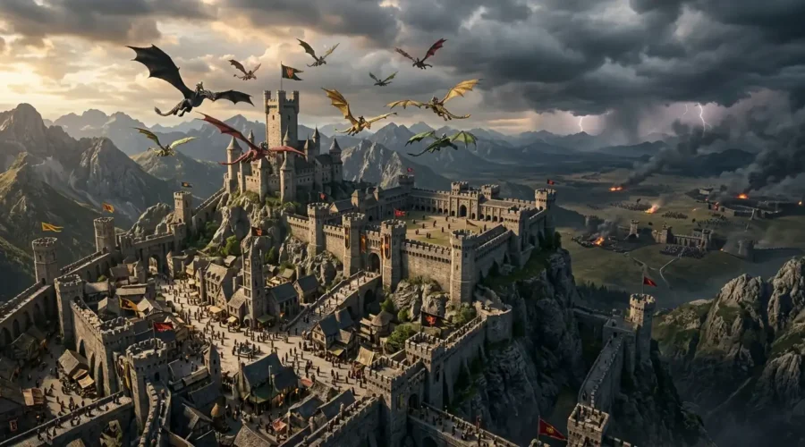How Long Would You Last in Fourth Wing World? -Dragon riders flying above a fortified fantasy kingdom