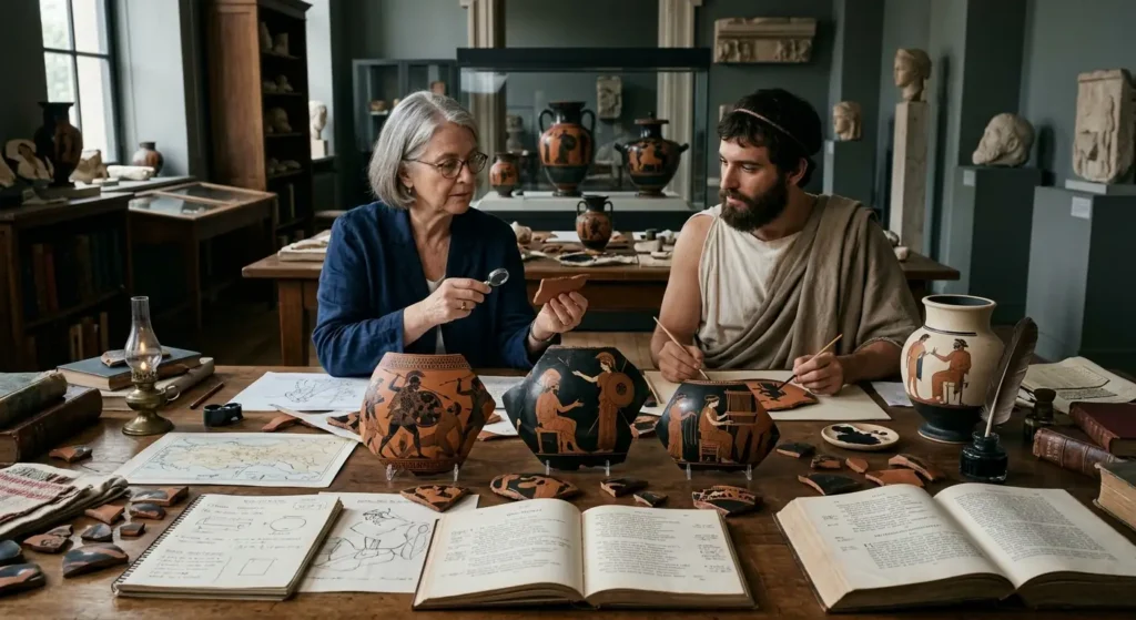 A scholar compares ancient images of Athena as warrior and craftswoman