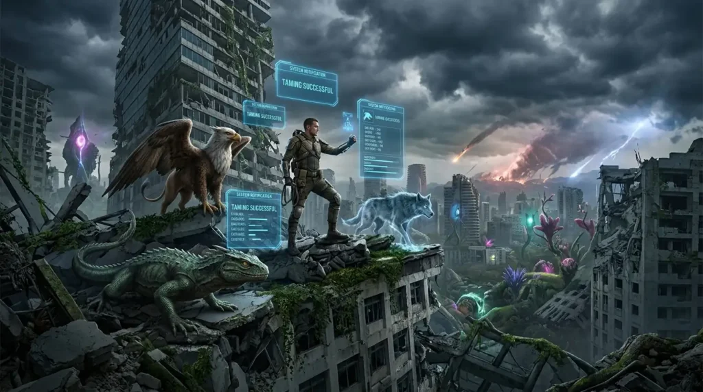 A monster tamer commands creatures in an apocalyptic city