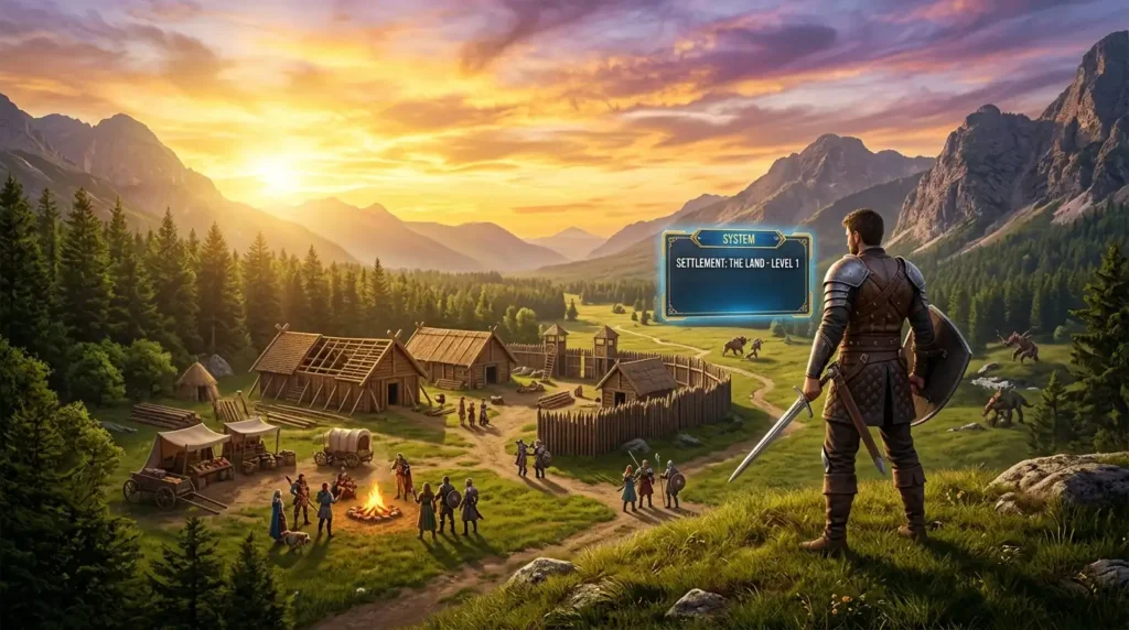 An adventurer builds a settlement in a dangerous fantasy world