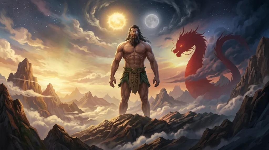 Pangu's eyes become the sun and moon in a Chinese creation myth