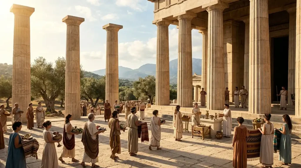 Worshippers bring offerings to Hera at an ancient Greek sanctuary