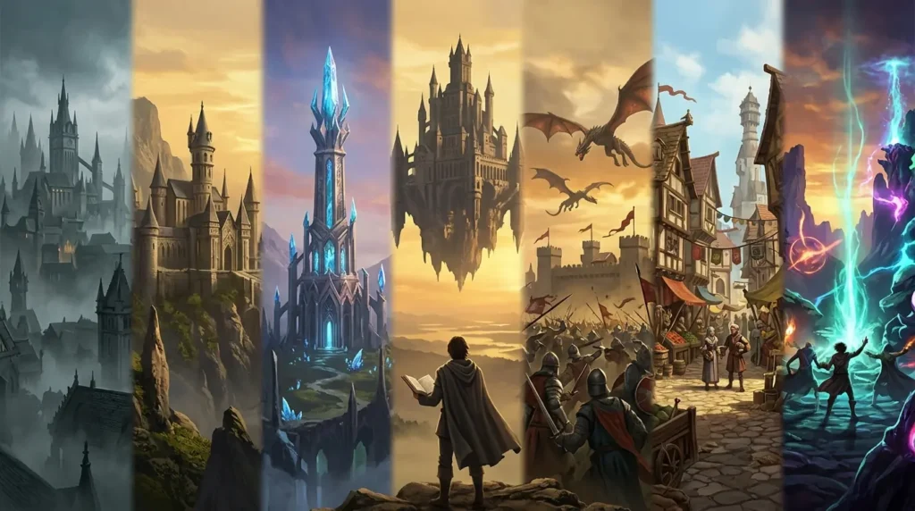 Reader stands before seven different progression fantasy worlds