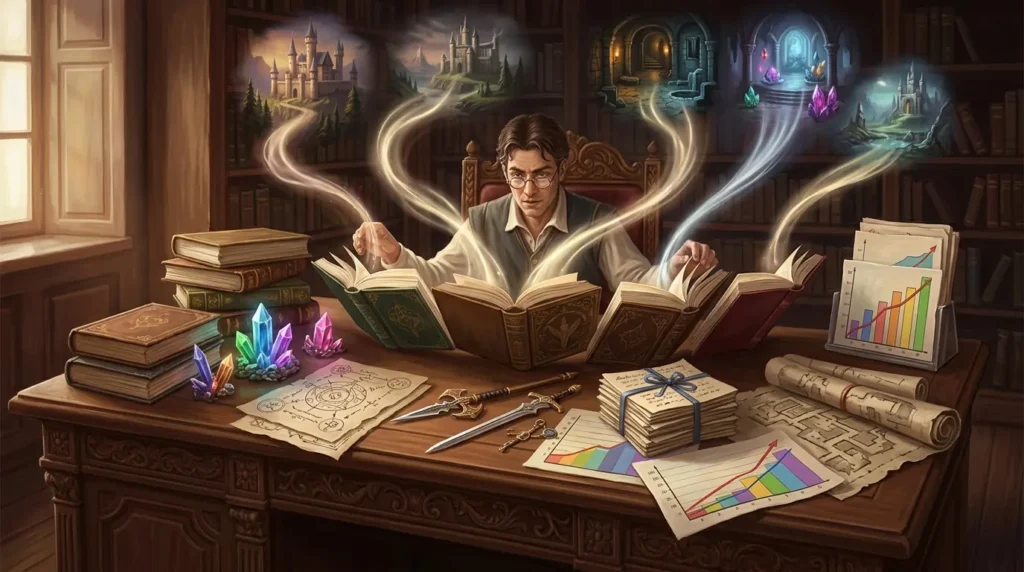 Reader comparing fantasy series through magic and progression themes