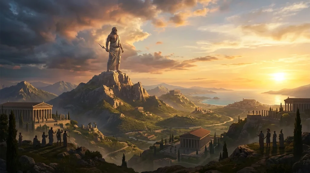Zeus overlooks the Greek world and the myths connected to him